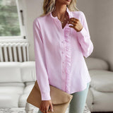 Damen nan strukturierte Bluse mit Rüschenknopfleiste und Stehkragen Drune – Rosa