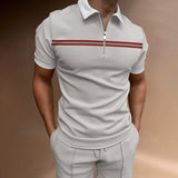 Herren lässiges Kurzarmpoloshirt mit Reißverschluss und sportlichem Streifenmuster Aliams – Hellgrau