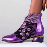 Damen nan bestickte Ankle-Boots mit Samteinsatz Perlenbesatz und skulptiertem Blockabsatz Drune – Lila