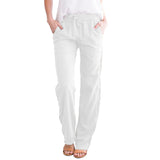 Damen nan leichte Leinenhose mit elastischem Bund Tunnelzug und weitem Bein Drune – Weiß