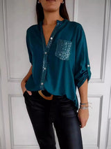 Damen Festliche Button Down Hemd | Langarm – Grün
