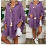 Damen nan leichte Leinen-Tunika mit Knotenfront und Lochspitzen-Shorts Drune – Lila