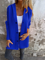 Damen nan Kapuzenmantel mittellanger Baumwollmix mit Druckknopfleiste und Eingrifftaschen Drune – Blau