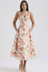 Camila - Geblümtes Midikleid mit Korsett – Rosa