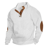 Herren nan grobstrickpullover mit Stehkragen, Knopfleiste und Ellbogenpatches Drune – Weiß