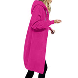 Damen nan langer Oversize Kapuzenmantel mit gerundetem Saum und Reißverschlusstaschen Drune – Hellrosa