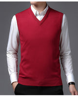 Herren V-Pullover aus feiner Baumwollmischung mit eleganter Struktur Aliams – Rot