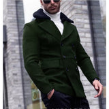 Herren eleganter Wollmantel mit Teddyfell-Kragen Aliams – Olivgrün