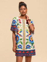 Lyra | Bedrucktes Kurzes Kleid mit Rundhalsausschnitt – Motiv 1