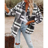 Damen nan karierte Overshirtjacke mit Brusttaschen und lockerer Passform Drune – Grau