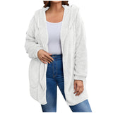 Damen nan kuschelige Teddy-Fleece Kapuzenjacke mit großen Eingrifftaschen und entspannter Silhouette Drune – Weiß