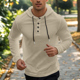 Herren nan Henley-Kapuzenpullover mit Knopfleiste und verstellbarem Kordelzug Drune – Khaki
