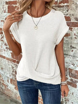Daisy | Waffelmuster Rundhals Top – Weiß