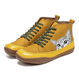 Damen nan knöchelhohe Sneaker mit niedlichem Katzenmotiv Stickerei und ergonomischem Komfortfußbett Drune – Gelb
