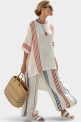 Ludovica – schickes, mehrfarbiges gestreiftes Top und mediterrane Hosen – Mehrfarbig