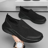 Unisex nan leichter Schlupf-Sneaker mit dreidimensionaler Netzstruktur, ergonomischer Dämpfung und Fersenlasche Drune – Schwarz