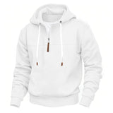 Herren nan Kapuzenpullover mit halbem Reißverschluss, weichem Innenfutter und Leder-Details Drune – Weiß