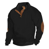 Herren nan grobstrukturierter Halfzip-Strickpullover mit kontrastreicher Knopfleiste und Ellbogenpatches Drune – Schwarz