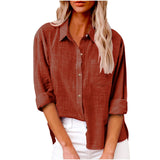 Damen nan oversized Leinen-Baumwollmix Hemdbluse mit Brusttasche und krempelbaren Ärmeln Drune – Orange