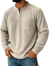 Herren nan thermisches Waffelstrick-Henleyshirt mit Stehkragen Brusttasche und geripptem Komfortschnitt Drune – Khaki