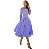 Azrielle – Elegantes schulterfreies Kleid – Lavendel