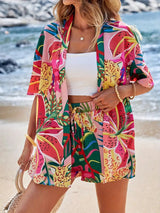 Hana | Damen Kimono-Set Shorts Blumenmuster Sommer – Mehrfarbig