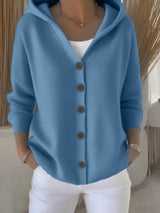Damen nan Kapuzen-Cardigan mit Knopfleiste und lässiger Oversize-Passform Drune – Pfauenblau