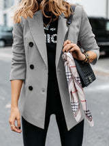 Damen nan taillierter Longblazer mit doppelreihiger Knopfleiste, Reverskragen und Eingrifftaschen Drune – Grau