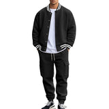 Herren nan College-Bomberjacke mit kontrastbündchen und Cargo-Jogginghose Set Drune – Schwarz