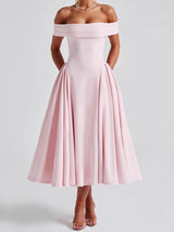 Cleane | Kleid mit entblößten Schultern Ausgestellt Midi – Rose