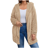 Damen nan kuschelige Teddy-Fleece Kapuzenjacke mit großen Eingrifftaschen und entspannter Silhouette Drune – Apricot