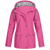 Damen nan wasserdichter Parka mit Kapuze, Kordelzug und aufgesetzten Taschen Drune – Magenta