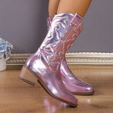 Damen nan Cowboystiefel mit mittelhohem Blockabsatz und seitlichem Reißverschluss Drune – Rosa