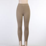 Damen nan figurschmeichelnde Rippstrick-Leggings mit Fußschlaufe und hoher Bundkompression Drune – Khaki