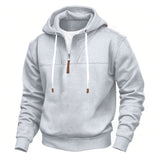 Herren nan Kapuzenpullover mit halbem Reißverschluss, weichem Innenfutter und Leder-Details Drune – Hellgrau