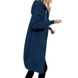 Damen nan langer Oversize Kapuzenmantel mit gerundetem Saum und Reißverschlusstaschen Drune – Dunkelblau