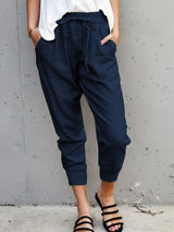 Damen nan lässige tapered Leinenhose mit elastischem Bund und Bündchen Drune – Marineblau