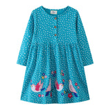 Mädchen Langarmkleid mit verspieltem Vogel-Design Drune – Rosa