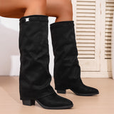 Damen nan knielange Slouch-Stiefel mit spitzer Zehenpartie und niedrigem Blockabsatz Drune – Schwarz
