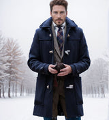 Herren eleganter Dufflecoat mit klassischem Design Aliams – Dunkelblau