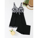 Damen Sportliches Tankini-Set mit modischem Knoten und Shorts Drune – Schwarz