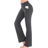 Damen nan ausgestellte Highwaist Yogahose mit seitlicher Handytasche und formendem Komfortbund Drune – Grau