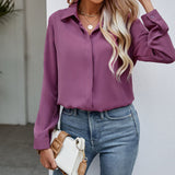 Damen nan klassische Satinbluse mit verdeckter Knopfleiste und lässigem Hemdblusen-Schnitt Drune – Lila