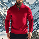 Herren nan halbhoher Reißverschluss-Sweatpullover mit Stehkragen weichem Fleecefutter und elastischen Bündchen Drune – Kräftiges Rot