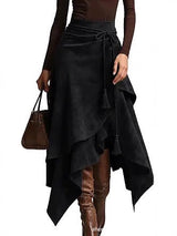 Damen asymmetrischer Wickelrock mit dekorativen Quasten Drune – Schwarz