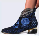 Damen nan bestickte Ankle-Boots mit Samteinsatz Perlenbesatz und skulptiertem Blockabsatz Drune – Blau