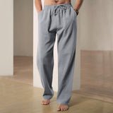 Herren nan lockere Leinen-Hose mit Elastikbund und Seitentaschen Drune – Grau