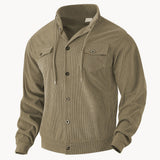 Herren nan strukturierte Cord-Workerjacke mit verdeckter Kapuze, Druckknopfverschluss und aufgesetzten Brusttaschen Drune – Khaki