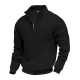 Herren nan wärmendes Waffel-Halbzip-Sweat mit Kastenquadratstruktur und Kängurutasche Drune – Schwarz