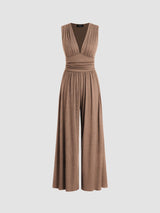 CHARITY – Stilvoller ärmelloser Jumpsuit mit weitem Bein – Camel